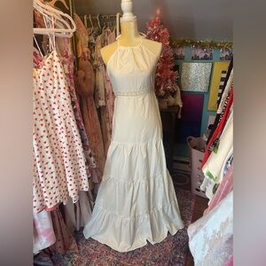 White maxi halter dress